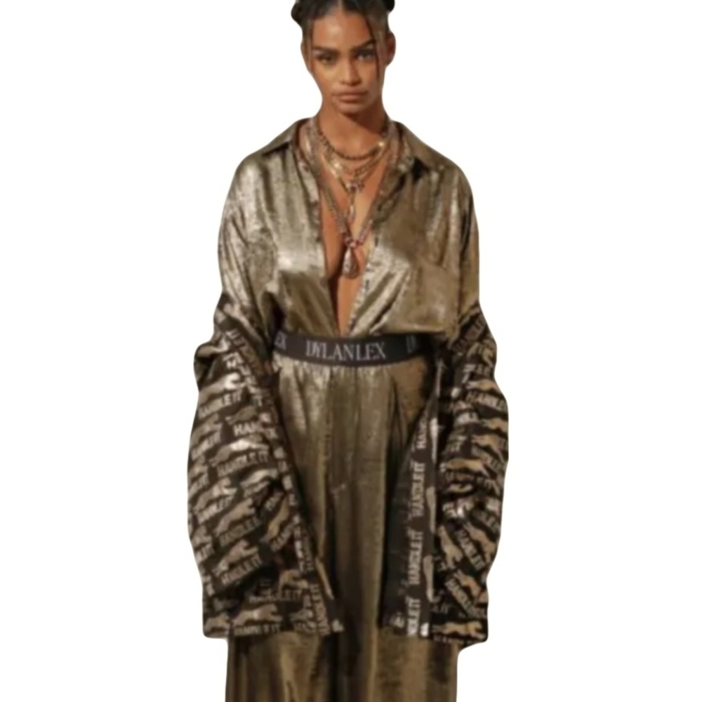 Dylan Lex Dylanlex Handle It Metallic Gold Robe Jacket - Picture 4 of 10
